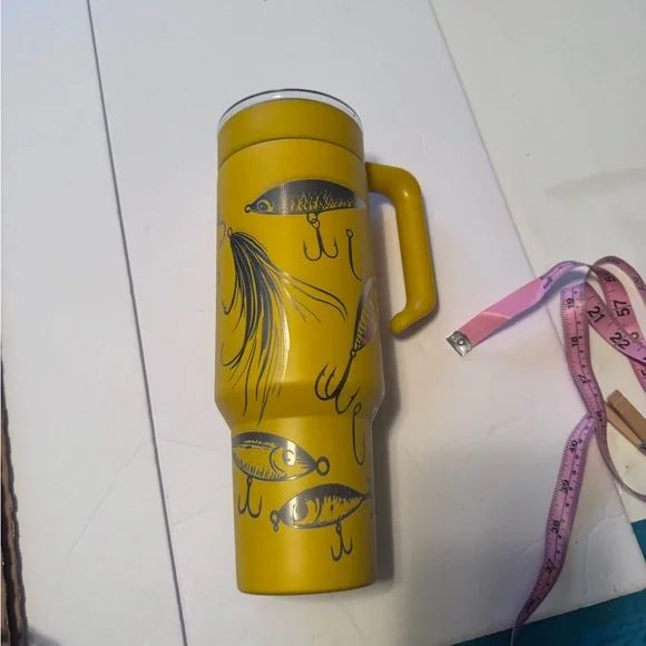 Yellow Fishing Lures 40oz Tumbler w/ Handle | Engraved Stainless Steel Insulated - Picture 4 of 5